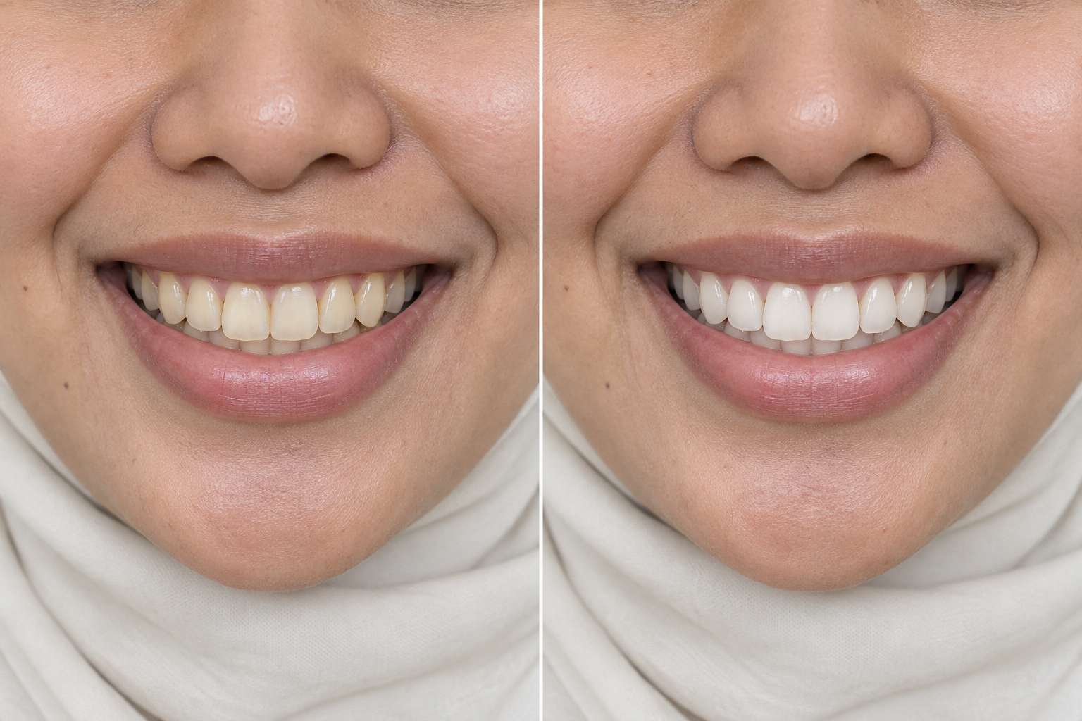 Ilustrasi perubahan warna gigi untuk rawatan whitening